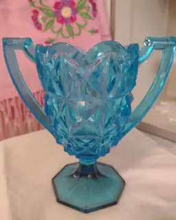 Vintage Indiana Monticello Blue Glass Vase - Blue Glass Trophy Vase