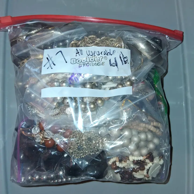 COSTUME JEWLERY 4 lbs MYSTERY ALL WEARABLE VTG to MOD Ea. Bagged! Resell/Keep #7