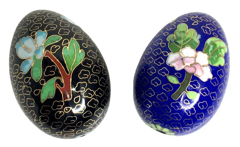 Lot of 2 Cloisonne Enameled Eggs Blue, Black