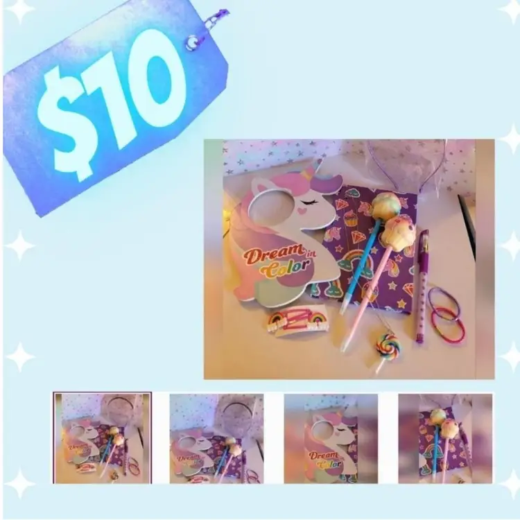 Unicorn 🦄Treat Set door notebook cupcake pens Lolipop necklace NWOT