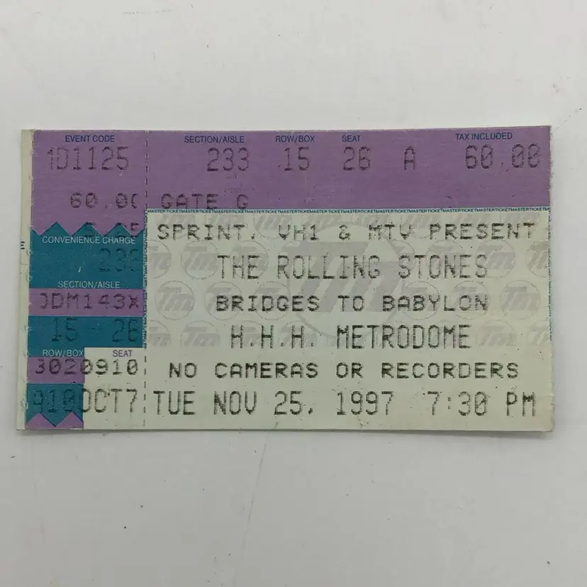 Rolling Stones Concert Ticket Stub 1997 Bridges To Babylon Tour