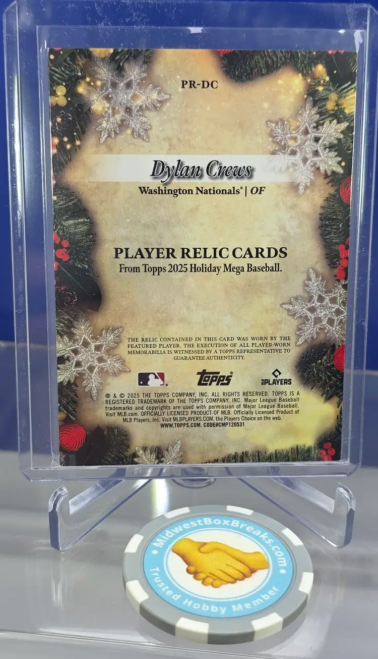 Dylan Crews 2025 Topps Holiday Mega Baseball Relic PR-DC Washington Nationals