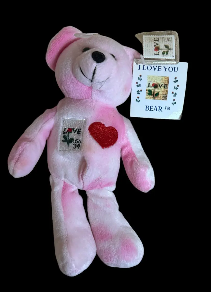 2002 Pink Love Stamp USPS Bear With Stamp -Never Played With Mostly Stored - NWT