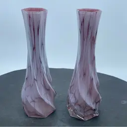 #0901 Purple Swirl Marbled Glass Pair Of Vases 6.5 Inch