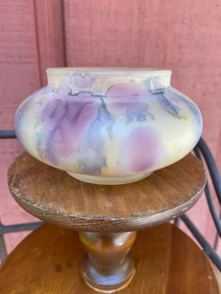 Rueven-style, Yellow Squat Vase. Hand-painted In Israel. 4.75” x 2.5”.