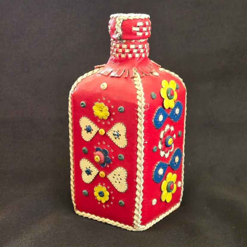 Glass Decanter Decorative Leather-Covered Handmade Unbranded Vintage with Issues