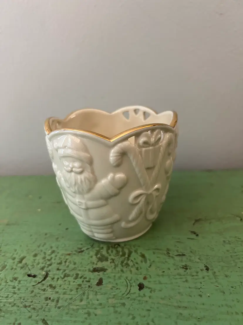 Lenox Merry Lights Santa Candy Cane Votive Tea Light Candle Holder. New with Original Candle. No Box.