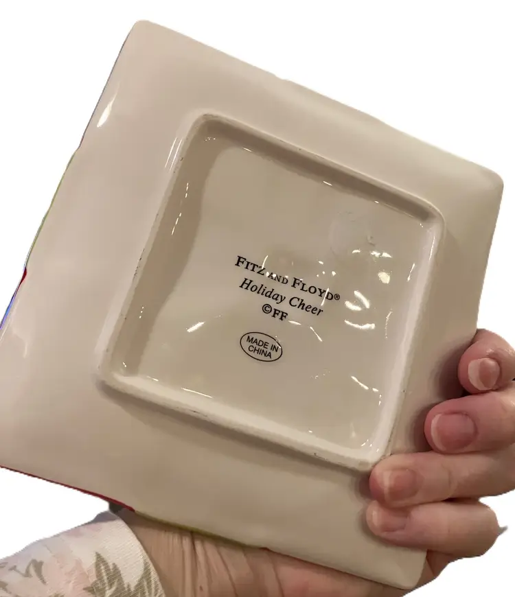 Holiday Cheer by Fitz & Floyd Square Snack Plate Tray Spoon Rest Ceramic 6"