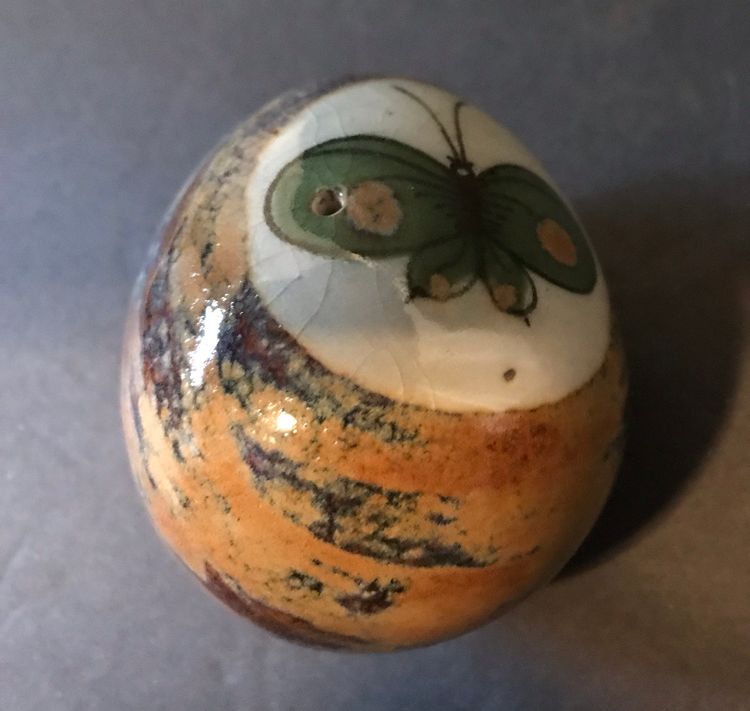 Tonala Mexico Pottery Egg Butterfly Unmarked Folk Art