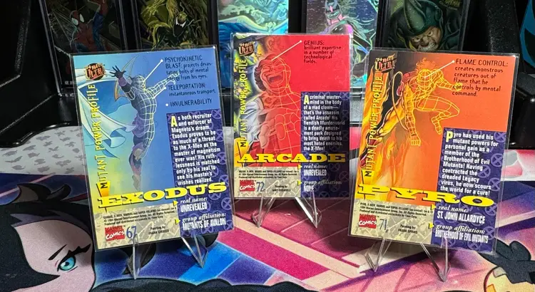 1994 Fleer Ultra Marvel 3 Card lot Featuring Exodus, Arcade, And Pyro