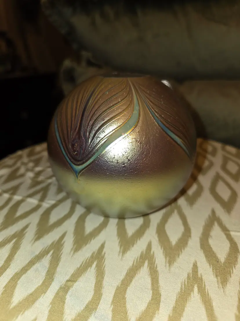 Signed Stuart Abelman Pulled Feather Design Oil Lamp