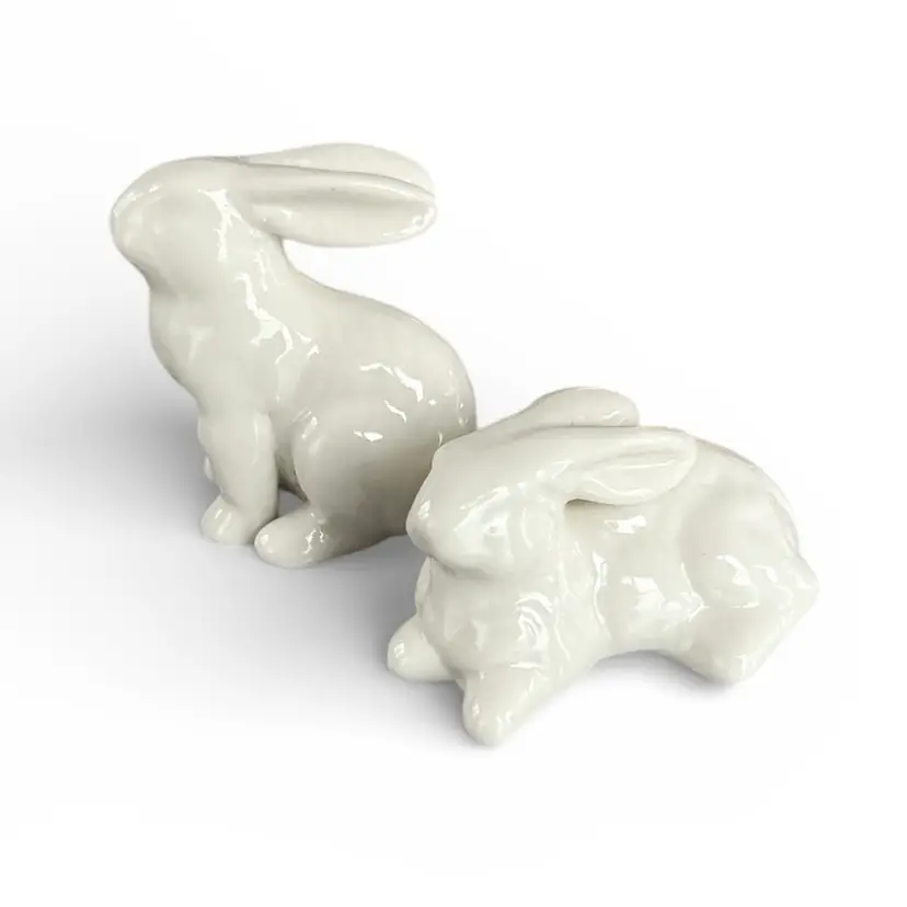 Two White Ceramic Rabbit Figurines
