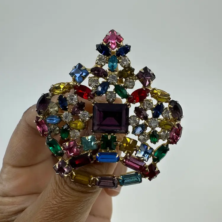 Vintage Weiss Co NY (1942-50) Fruit Salad Crown Brooch Signed