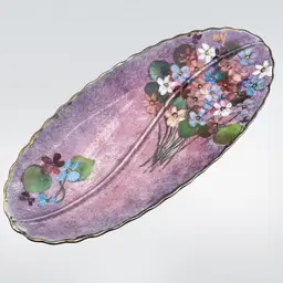 Porcelain Oval Trinket Dish/Serving Plate Hand Painted Flowers 12”