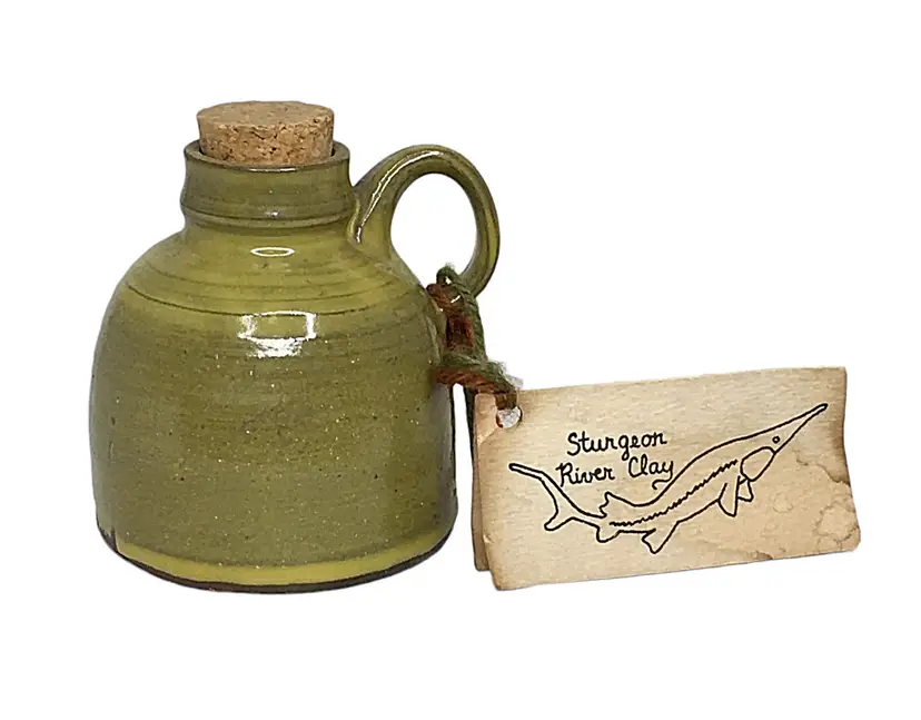 Sturgeon River Clay Pottery Jug with Cork Vicki Shirley Artist 1977