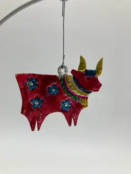 Bull Punched Tin Ornament Mexico  4”