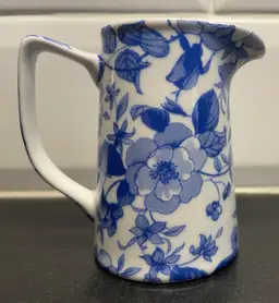 Vintage Floral Blue&White Creamer made In England by The Bristol China Co 4 1/2”