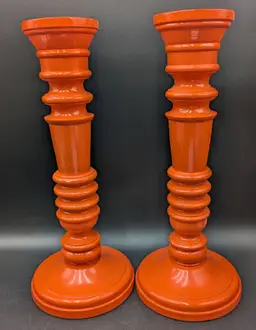 Set of 2 Giant 16" tall Orange Pottery Barn Candle holders