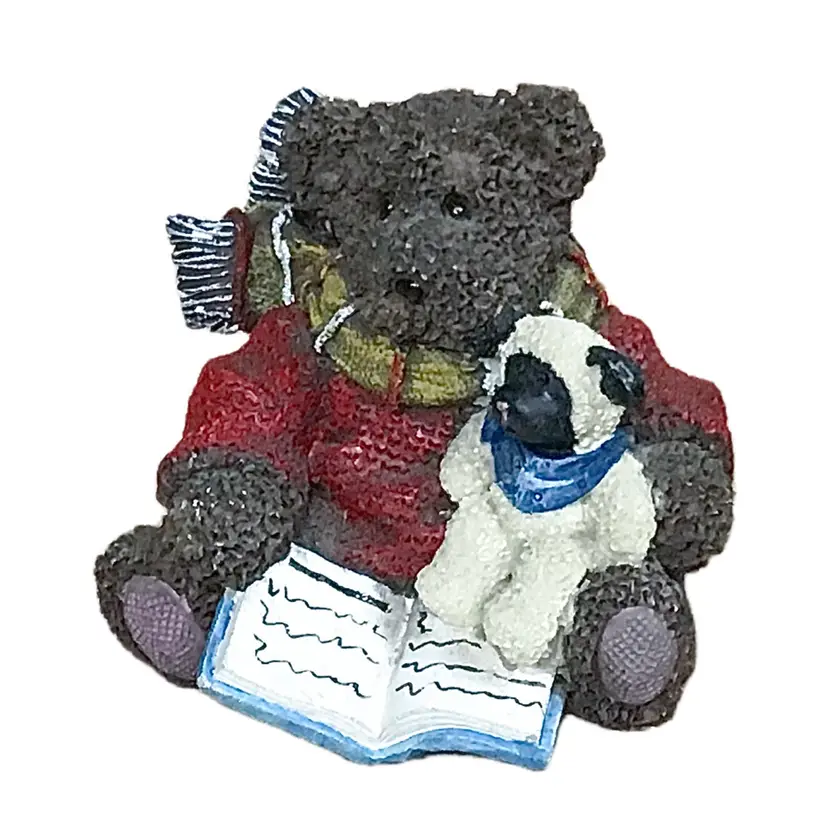 Resin Teddy Bear Reading To Baby In Lamb Costume Figurine Rustic Twee Fairy Tale