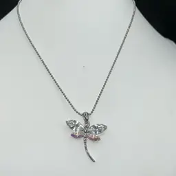 Dragonfly Pendant AB & Clear Crystal 16” Chain Lobster Clasp