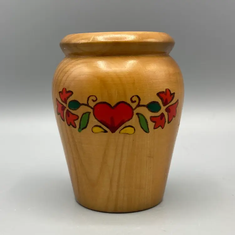 Miniature Hand Turned and Hand Painted Umetna Obrt Visnar Jesenice Yugoslavia Wooden Vase