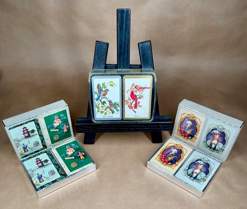 Playing Cards Congress Cel-U-Tone US Decks with Birds Asian European Themes - VINTAGE