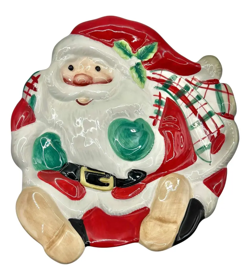 Vintage Fitz and Floyd Santa Claus Cookie Plate Dish Christmas Holiday Gift 9”