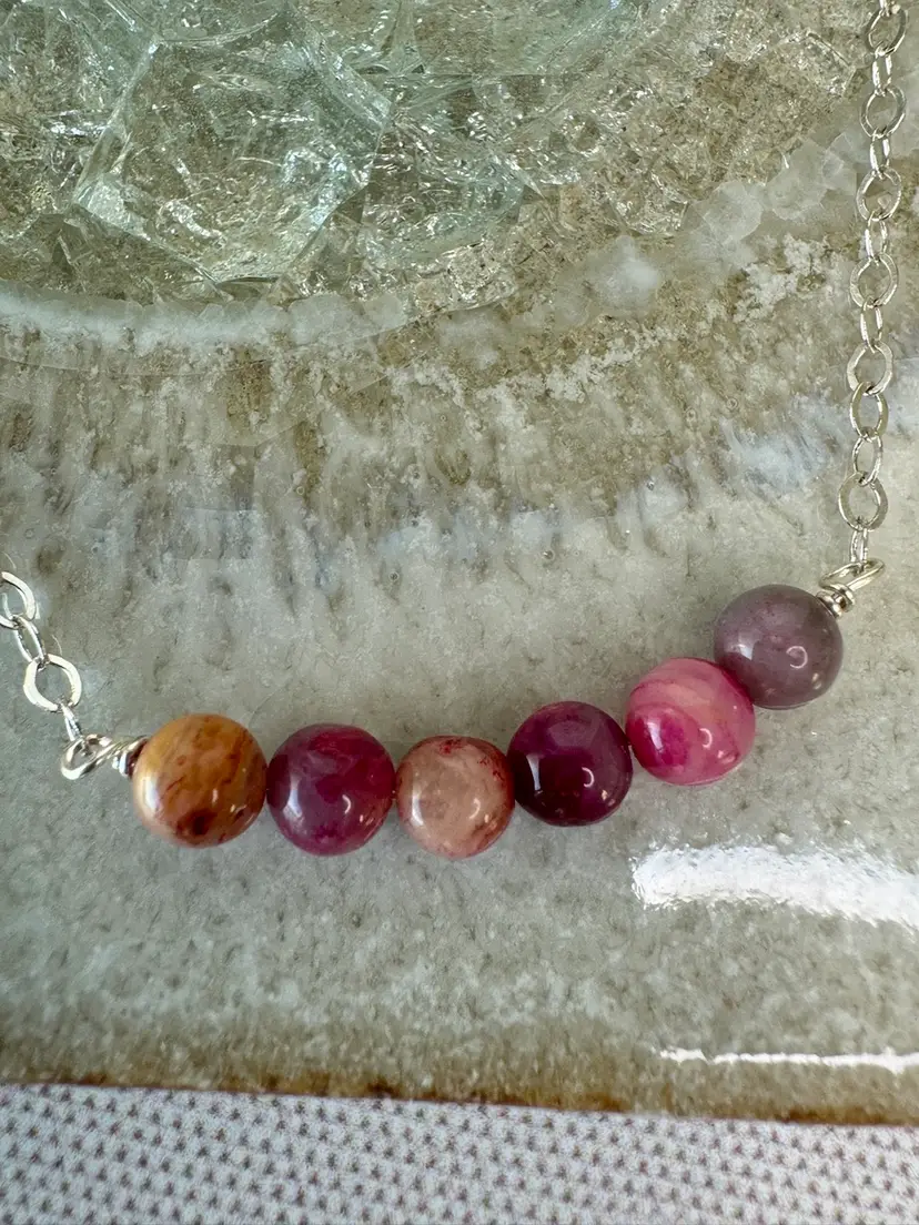 #39 Sterling Silver Chain Necklace With Six Ebonite Tourmaline Gemstones 19”