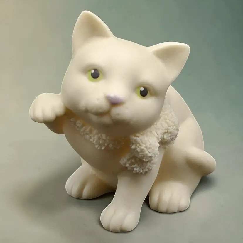 Snowbabies Cat Dept. 56 Easter 1999 Vintage White Green Eyes Mint Cond Kitty