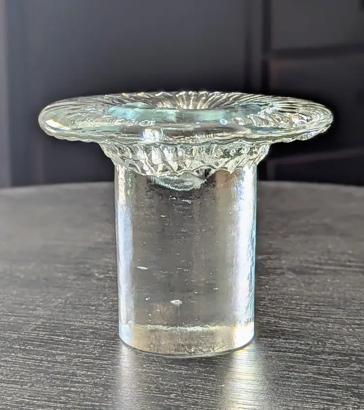 Vintage Blenko Taper Candle Holder Clear Glass Mushroom MCM 4"