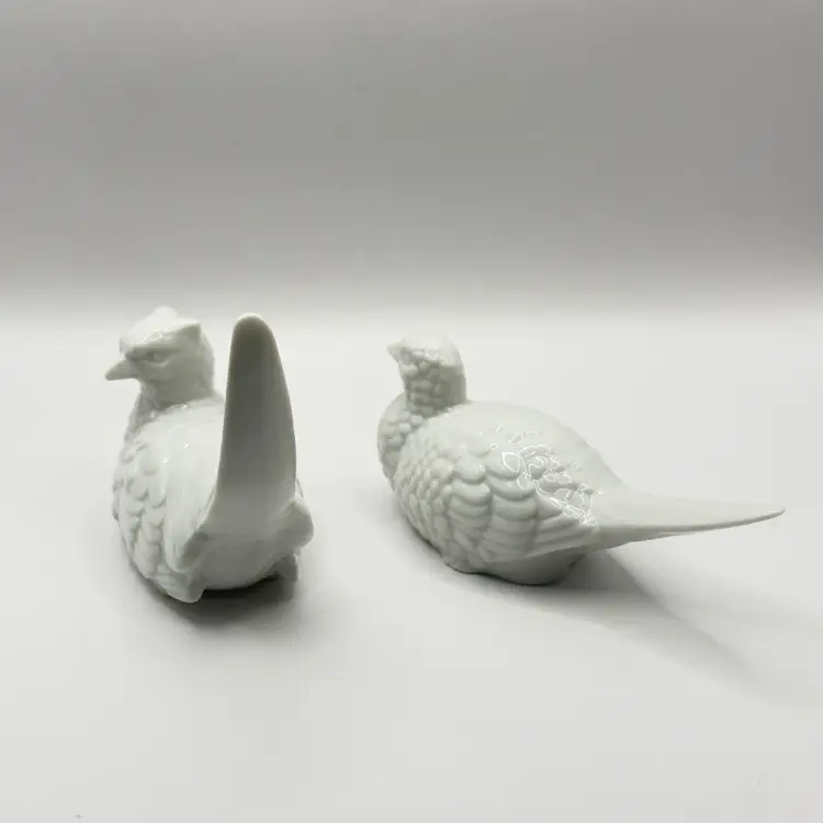 Vintage OMC White Porcelain Pheasant Figurines, Elegant Home Decor, Set of 2, By Otagiri, Made in Japan