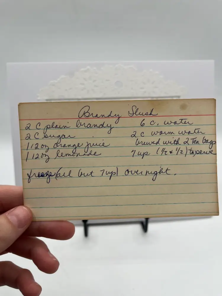 Brandy Slush — Original Vintage Drink Recipe On Decorative Non-Damaging Hand Made Matting