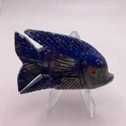 POW3 Carved Stone Blue Fish Figurine 2.5”