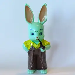 1950s Knickerbocker Kitschy Green Bunny Rabbit Coin Bank Scarce 11.1/2"