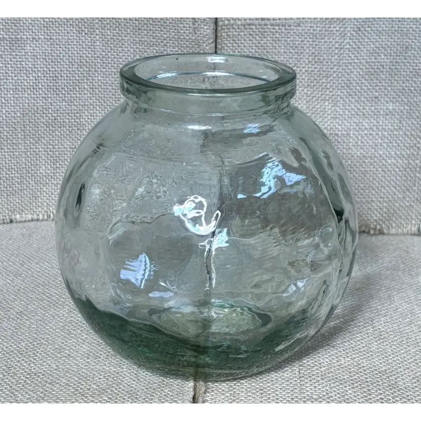Recycled Glass Fish Bowl Vase Terrarium Green Tint Textured Illusion Eclectic