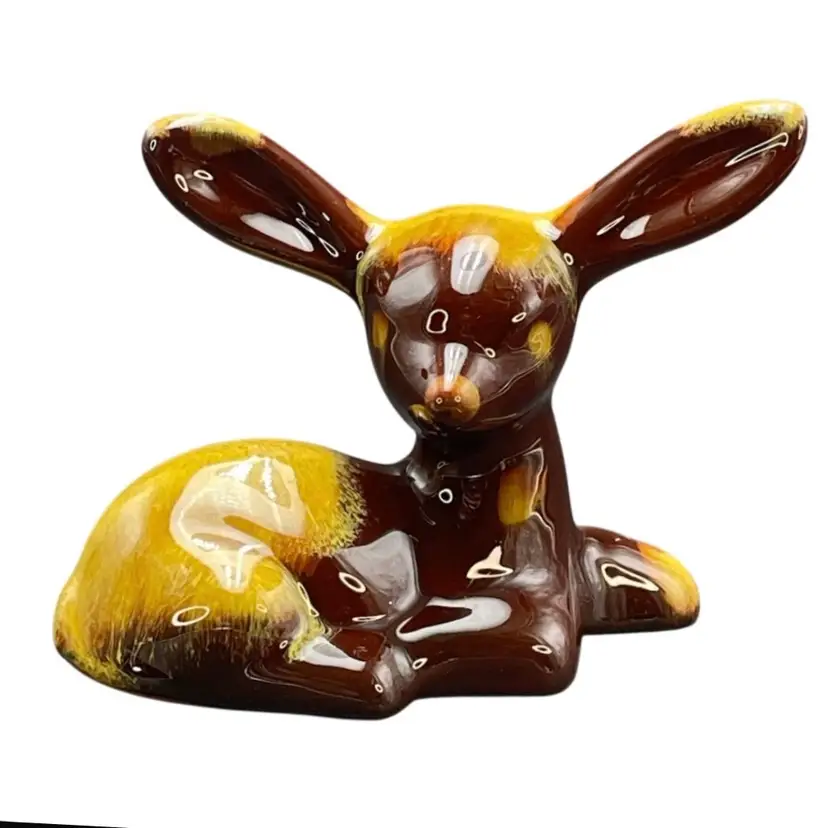 Blue Mountain Pottery Fawn Doe Deer Figurine Big Ears Harvest Gold Brown Glaze