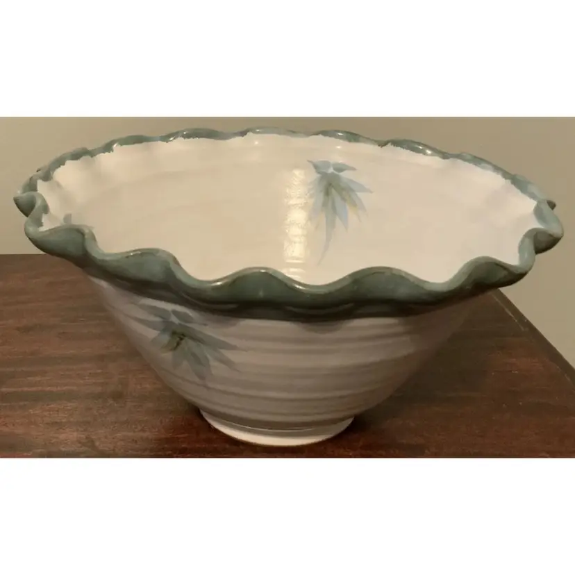 Vintage 2002 Studio Pottery Bowl, Decorative Floral Blue Gray, Signed Thorpe, Made in USA