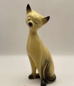 Vintage, Ceramic, Standing Siamese CAT Figurine, Gold/Black, 8” Tall