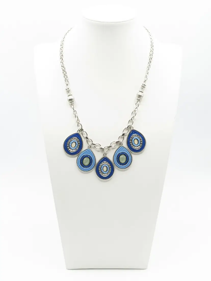 Christopher & Banks CJ Banks Teardrop Pendant Necklace  Shades of Blue Silver Tone