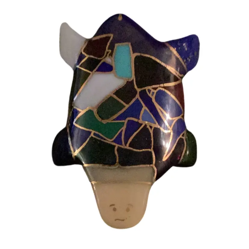 Handcrafted Stained Glass Mosaic Art Turtle Signed Cayman.  7 X 5.25 Inches