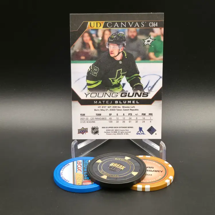 Matej Blumel YG 2022-23 Upper Deck Extended Series Hockey Young Guns Canvas Insert Black and White SP Variant Card #364 - Dallas Stars