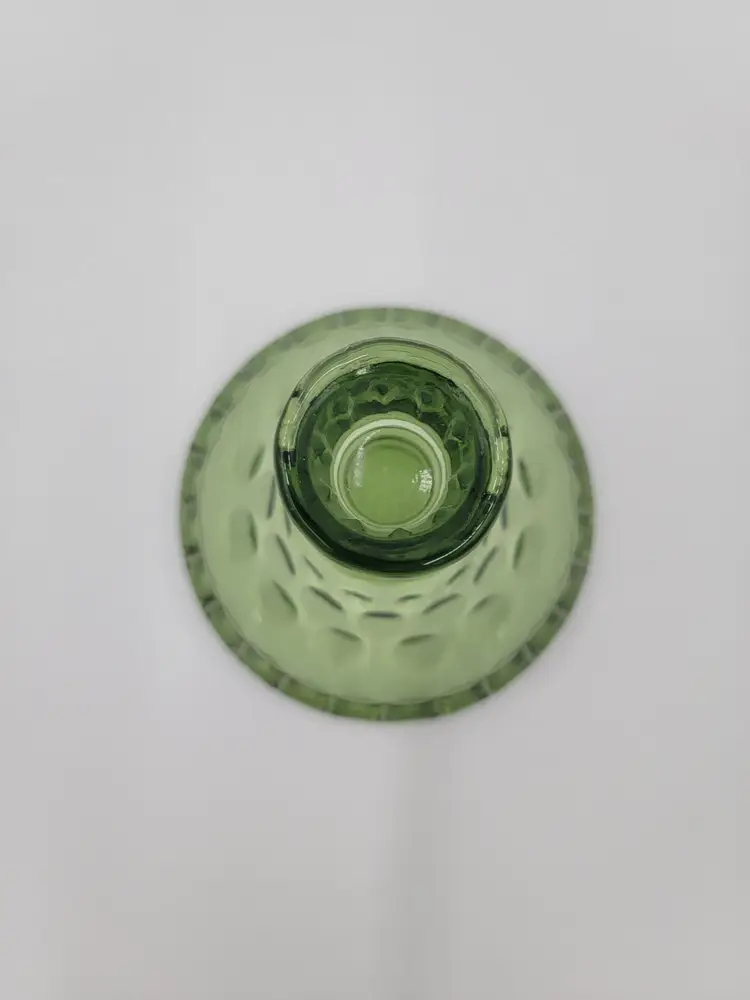 Vintage Green Glass Candle Holder with Dot Design