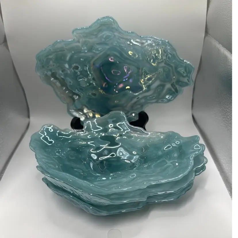 Pearlescent/Iridescent Oyster Shell Art Glass Fused glass 8.5” Dishes Set of 4