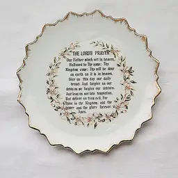 Vintage Porcelain Plate – The Lord’s Prayer, Floral Wreath & Gold Trim