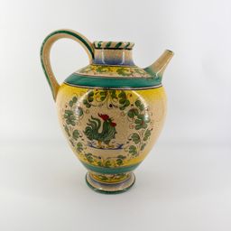 Hand Painted 10.5" Tall Ceramic Faux Crackle Rooster Pitcher