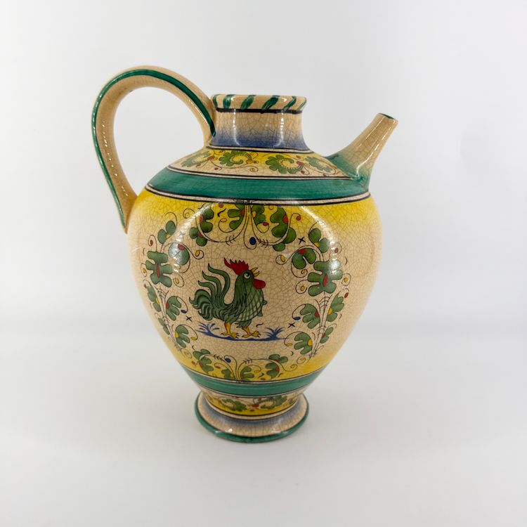 Hand Painted 10.5" Tall Ceramic Faux Crackle Rooster Pitcher