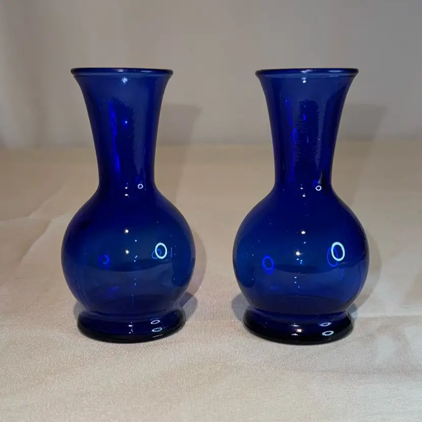 Cobalt Blue Glass Bud Vase Set Made In USA 4.5”