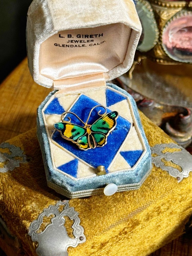 Vintage David Andersen Norway Sterling Silver Guilloche Enamel Butterfly Brooch