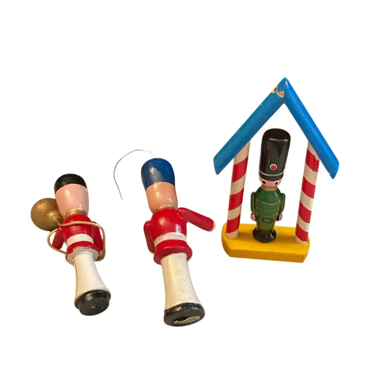 Three Soldier Wooden Vintage Ornaments