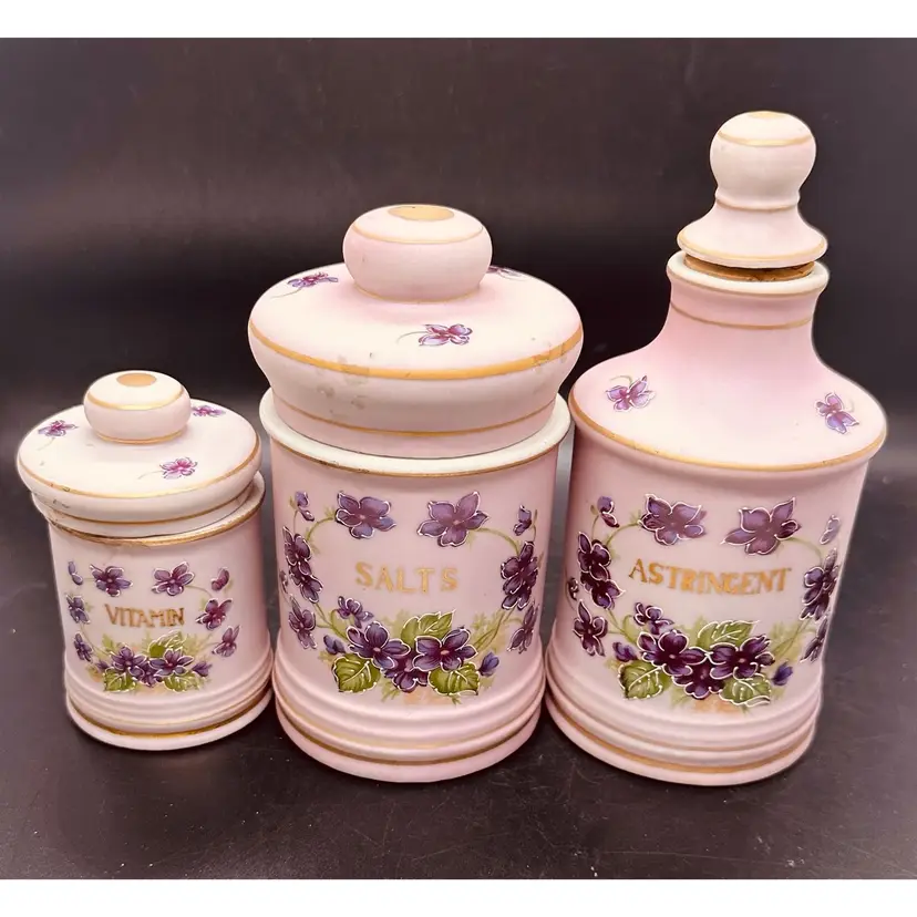 73. Lefton rare antique Porcelain Apothecary Jars.  Hand painted